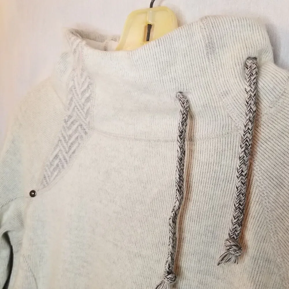 PrAna Lucia Sweater Womens XS Gray Wool Knit Pullover Buttons Cinch Funnel Neck